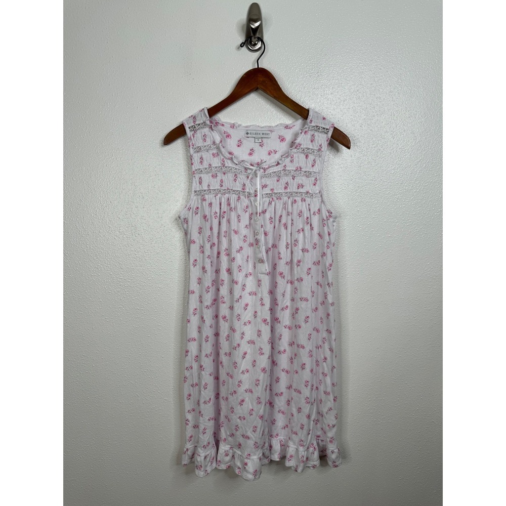 Eileen West Pink Ditsy‎ Floral Sleeveless Nightgown Size Small